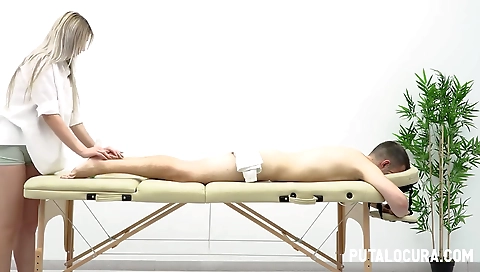 Sexy blonde girl with big black tits