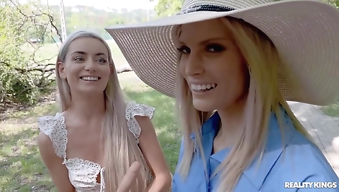 Big boobed babe fucked by her lesbian sex